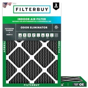 Filterbuy 20x22x1 Air Filter MERV 8 Odor Eliminator (2-Pack), Pleated HVAC AC Furnace Air Filters Replacement with Activated Carbon (Actual Size: 19.50 x 21.50 x 0.75 Inches)