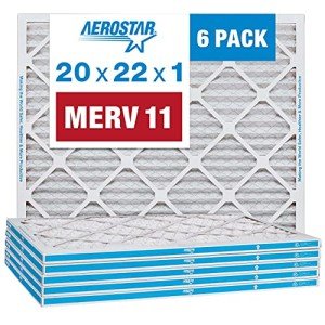 Aerostar 20x22x1 MERV 11 Pleated Air Filter, AC Furnace Air Filter, 6 Pack (Actual Size: 19 3/4"x21 3/4"x3/4")
