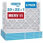 Aerostar 20x22x1 MERV 11 Pleated Air Filter, AC Furnace Air Filter, 6 Pack (Actual Size: 19 3/4"x21 3/4"x3/4")