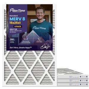 15x25x1 AC Furnace Air Filter MERV 8, 4-Pack