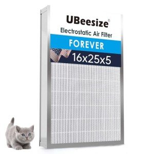 UBeesize 16x25x5 Reusable Electrostatic Air Filter HVAC AC Furnace Filter,Washable, Lasts a Lifetime,Permanent Filter,for Honeywell FC100A1029, Lennox X6670, Carrier(Actual Size:15.75x24.69x4.33 Inch)