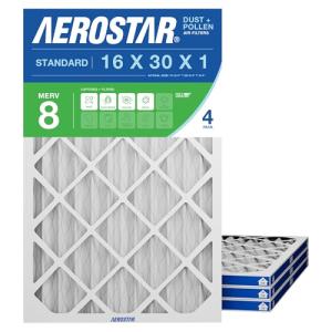 Aerostar 16x30x1 MERV 8 Pleated Air Filters 4-Pack
