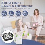 Funmit 2 HEPA Filter + 6 Foam & Felt Filter Kit Replacement for Shark Navigator Zero-M Self-Cleaning Brushroll Pet Pro Upright Vacuum ZU60 ZU62 ZU62C NV150 NV151 NV255, Part #1238FT60 & 1239FT60