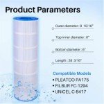 TOREAD Pool Replacement Filter for PA175, Hayward CX1750RE, C1750, Unicel C-8417, Filbur FC-1294, 25230-0175S, 817-0175P, Aladdin 27501, L x OD: 28 3/16" x8 15/16"