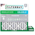 Filterbuy 24x24x2 Air Filter MERV 8 Dust Defense (2-Pack), Pleated HVAC AC Furnace Air Filters Replacement (Actual Size: 23.38 x 23.38 x 1.75 Inches)