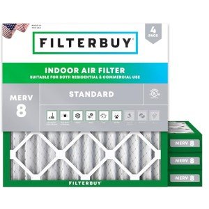 Filterbuy 16x16x2 Air Filter MERV 8 Dust Defense (4-Pack), Pleated HVAC AC Furnace Air Filters Replacement (Actual Size: 15.50 x 15.50 x 1.75 Inches)