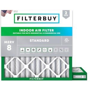 Filterbuy 16x16x2 Air Filter MERV 8 Dust Defense (2-Pack), Pleated HVAC AC Furnace Air Filters Replacement (Actual Size: 15.50 x 15.50 x 1.75 Inches)