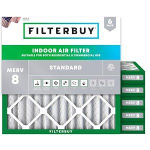 Filterbuy 16x16x2 Air Filter MERV 8 Dust Defense (6-Pack), Pleated HVAC AC Furnace Air Filters Replacement (Actual Size: 15.50 x 15.50 x 1.75 Inches)