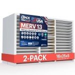 BNX TruFilter 16x25x5 (15.88’’ x 24.88’’ x 4.38‘’ Compatible with Honeywell 4”) MERV 13 Air Filter (2-Pack) - MADE IN USA - HVAC AC Furnace Filters, Allergies, Mold, Bacteria, Smoke, MPR 1900 FPR 10