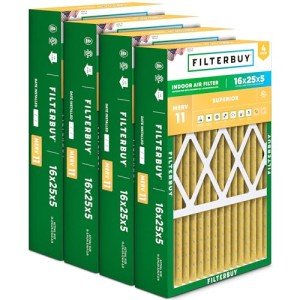 Filterbuy 16x25x5 Air Filter MERV 11 Allergen Defense (4-Pack), Pleated HVAC AC Furnace Air Filters for Honeywell FC100A1029, Lennox X6670, Carrier, Bryant, & More (Actual Size: 15.75 x 24.75 x 4.38)