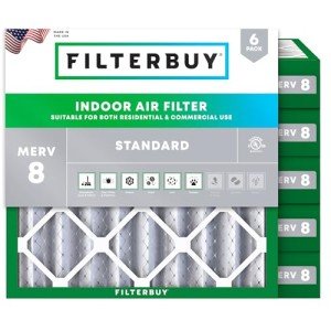 Filterbuy 24x24x4 Air Filter MERV 8 Dust Defense (6-Pack), Pleated HVAC AC Furnace Air Filters Replacement (Actual Size: 23.38 x 23.38 x 3.63 Inches)