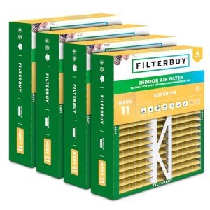 Filterbuy 16x22x5 Air Filter MERV 11 Allergen Defense (4-Pack), Pleated HVAC AC Furnace Air Filters Replacement for Amana, Coleman, Goodman, York, and More (Actual Size: 15.38 x 21.88 x 5.25 Inches)