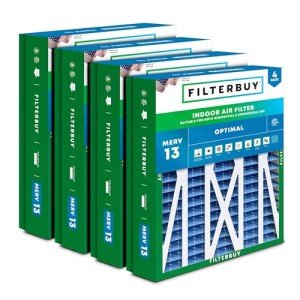 Filterbuy 21x27x5 Air Filter MERV 13 Optimal Defense (4-Pack), Pleated HVAC AC Furnace Air Filters Replacement for Trane Perfect Fit and American Standard (Actual Size: 20.56 x 26.13 x 4.97 Inches)