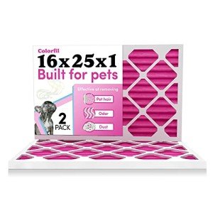16x25x1 Air Filter by Colorfil | Color Changing Filters for Cat and Dog Odor | MERV 8 Furnace AC Filter for Pet Hair and Dust | 15.5"x24.5"x0.75" Exact Size | Pack of 2