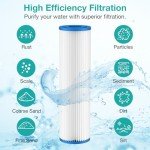 SimPure 10"x2.5" Pleated Polyester Sediment Water Filter Replacement Cartridge 5 Micron Whole House Pre-Filter Compatible with W50PE, WFPFC3002, SPC-25-1050, FM-50-975 - 4 Pack