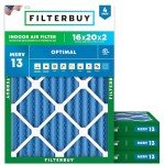 Filterbuy 16x20x2 Air Filter MERV 13 Optimal Defense (4-Pack), Pleated HVAC AC Furnace Air Filters Replacement (Actual Size: 15.50 x 19.50 x 1.75 Inches)