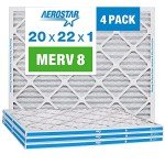 Aerostar 20x22x1 MERV 8 Pleated Filters, 4 Pack