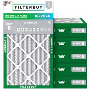 Filterbuy MERV 8 16x25x4 Pleated Air Filters (6-Pack)