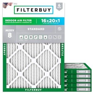 16x20x1 MERV 8 Pleated AC Air Filters, 6-Pack
