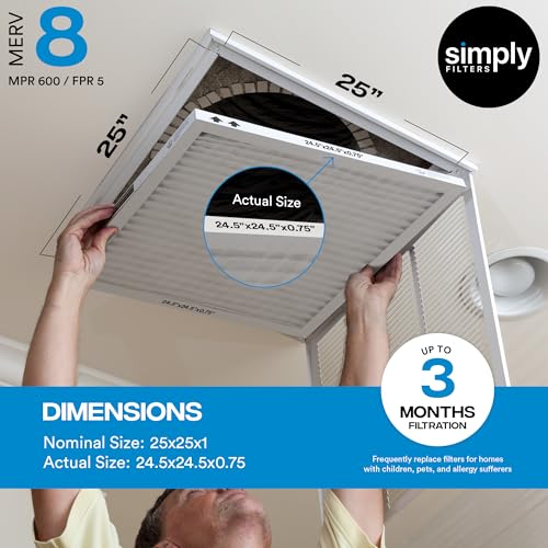 25x25x1 MERV 8 Air Filter, 12 Pack