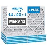 Aerostar 14x20x1 MERV 13 Pleated Filters, 6 Pack