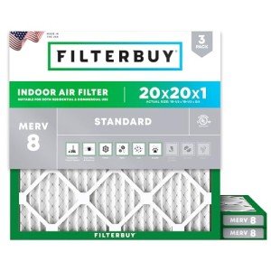 Filterbuy 20x20x1 MERV 8 Air Filters (3-Pack)