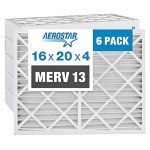 Aerostar MERV 13 16x20x4 Pleated Filters, 6 Pack