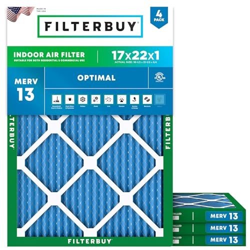 Filterbuy 17x22x1 MERV 13 Air Filters (4-Pack)