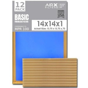 14x14x1 Basic Air Filters, 12-Pack of Fiberglass
