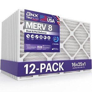 BNX TruFilter 16x25x1 MERV 8 Air Filters (12-Pack)