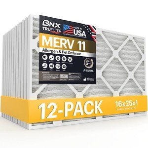 BNX TruFilter 16x25x1 MERV 11 Air Filters - 12-Pack