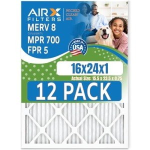 16x24x1 MERV 8 Air Filters - 12 Pack