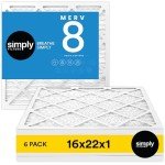 16x22x1 Air Filter, Merv 8, 6 Pack