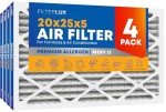 Filterlux MERV 13 Air Filters 20x25x5 (4-Pack)