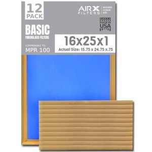 16x25x1 Air Filter - 12 Pack, Low Dust