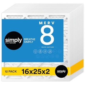 16x25x2 MERV 8 Air Filter Pack of 12