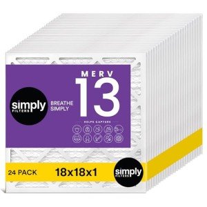 18x18x1 Filter, MERV 13, 24 Pack for HVAC