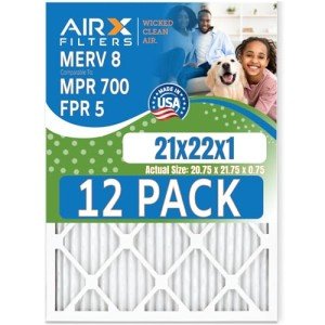 21x22x1 MERV 8 Air Filters, 12-Pack