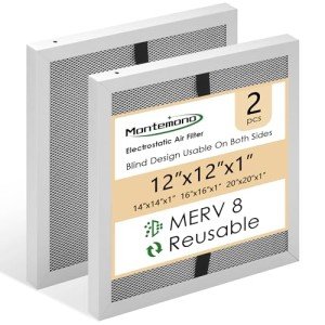 Montemono 12x12x1 MERV8 Washable Air Filters - 2 Pack