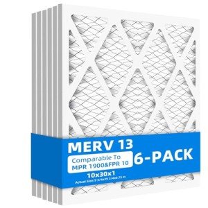 6 Pack 10x30x1 Air Filters, MERV 13