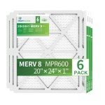 6 Pack of MERV 8 Pleated Air Filters - 20x24x1