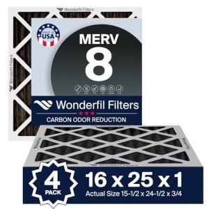 16x25x1 MERV 8 Carbon Air Filters (4 Pack)