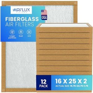 16x25x2 Fiberglass Air Filter - 12 Pack