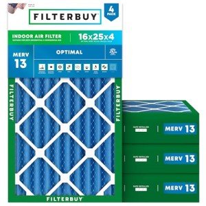 MERV 13 16x25x4 Pleated Air Filter 4-Pack