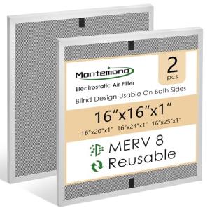 Montemono 16x16x1 MERV8 Washable HVAC Filters - 2 Pack