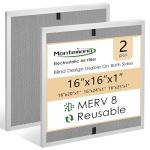 Montemono 16x16x1 MERV8 Washable HVAC Filters - 2 Pack