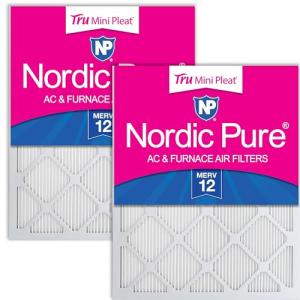 Nordic Pure 24x24x1 (Actual Size: 23 3/8 x 23 3/8 x 3/4) Tru Mini Pleat MERV 12 AC Furnace Air Filters – 2.5X More Media for Longer-Lasting, High-Efficiency Filtration - 2 Pack