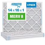Aerostar 14x16x1 MERV 8, Pleated Air Filter, 14x16x1, Box of 4, Made in the USA