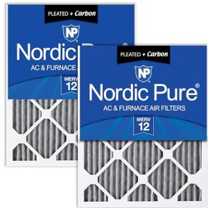 Nordic Pure 24x24x1 (23 3/8 x 23 3/8 x 3/4) Furnace Air Filters MERV 12 Pleated Plus Carbon 2 Pack