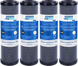 GOLDEN ICEPURE 1 Micron 2.5" x 10" Whole House CTO Carbon Sediment Water Filter Compatible with Dupont WFPFC8002, WFPFC9001, FXWTC, Culligan P5-D, WHCF-WHWC, D-10A, DWC30001, SCWH-5, 4PACK